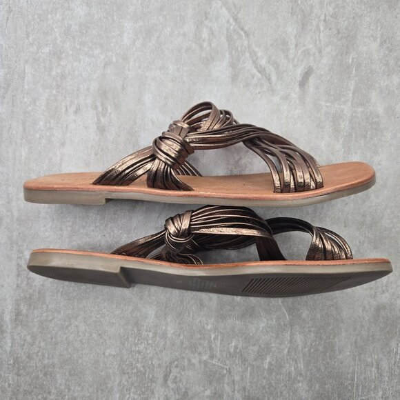 Anthropologie Matisse Slides Metallic Bronze Strappy Boho Chic Flat Greek Sandal - Picture 5 of 10